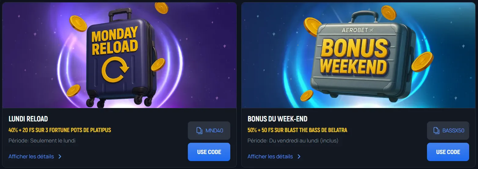 Bonus et promotions chez Aerobet Casino